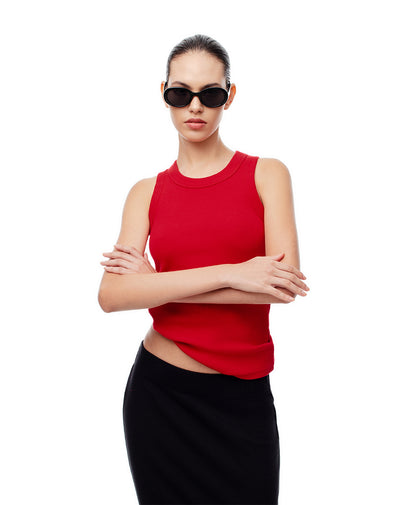 Camiseta slim rib algodón roja mujer