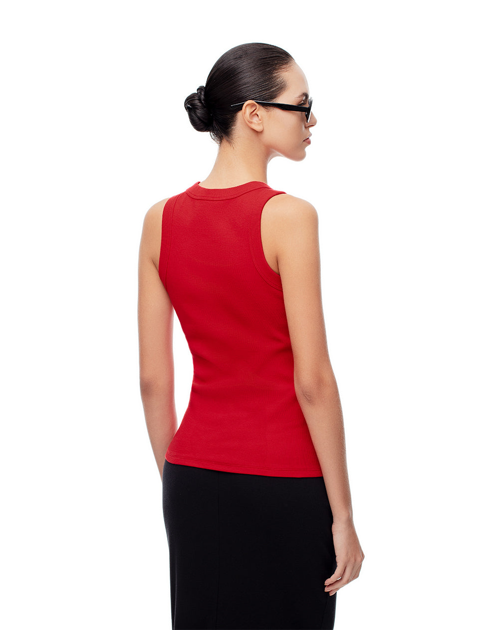 Camiseta slim rib algodón roja mujer