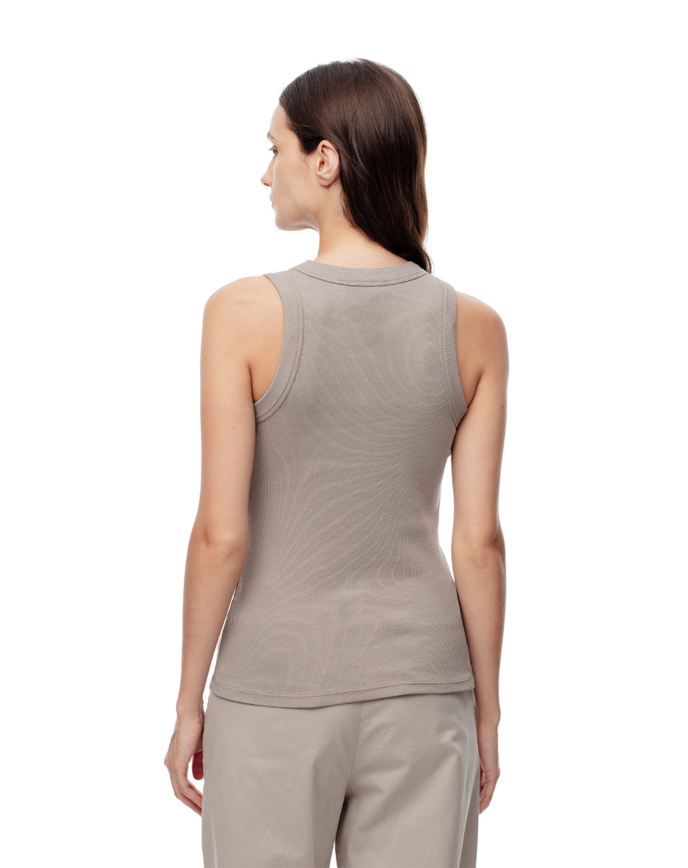 Camiseta esqueleto slim rib algodón taupe mujer