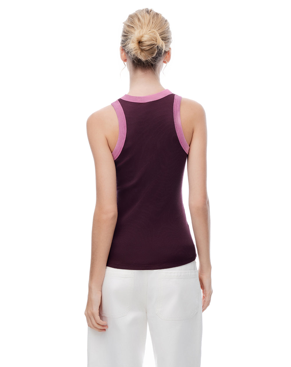 Camiseta esqueleto slim rib algodón vino tinto mujer