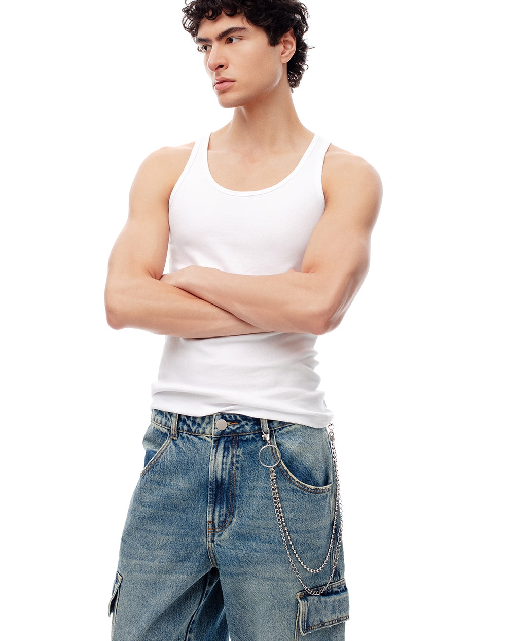 Cadena streetwear doble para pantalón plateada