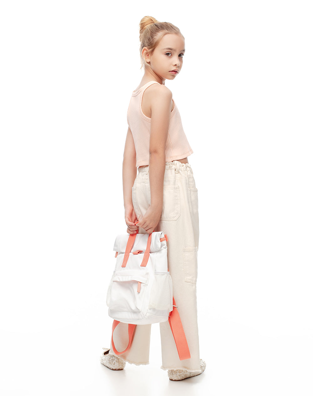 Mochila tipo drawstring blanco niña