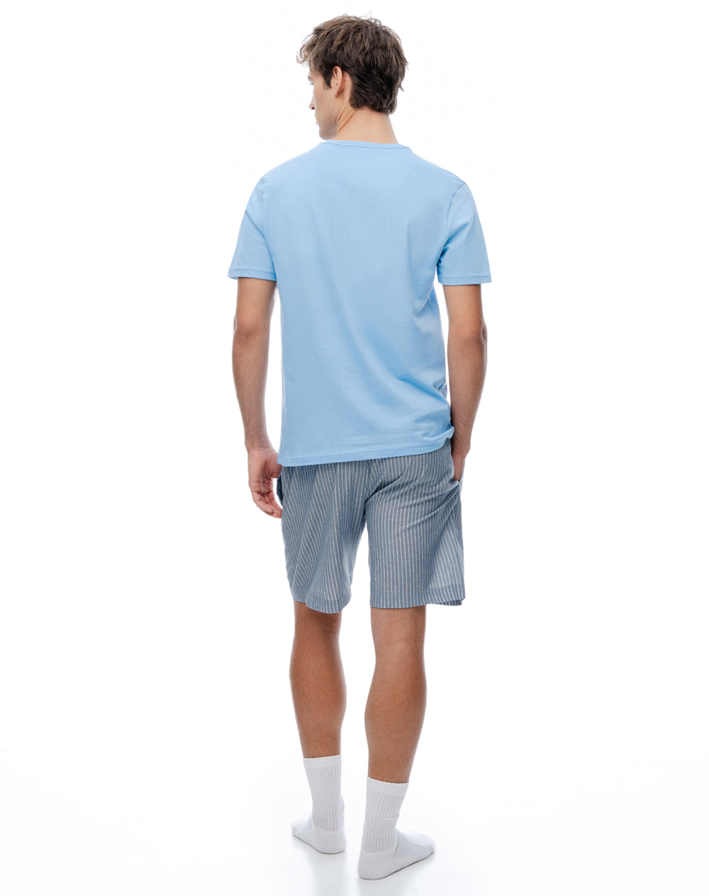 Pijama regular manga corta azul con rayas hombre