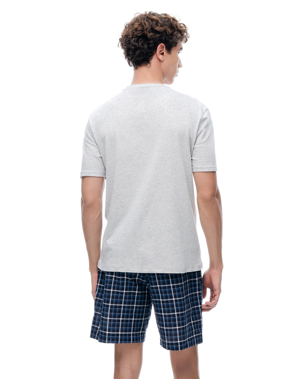 Pijama relaxed manga corta azul cuadros hombre