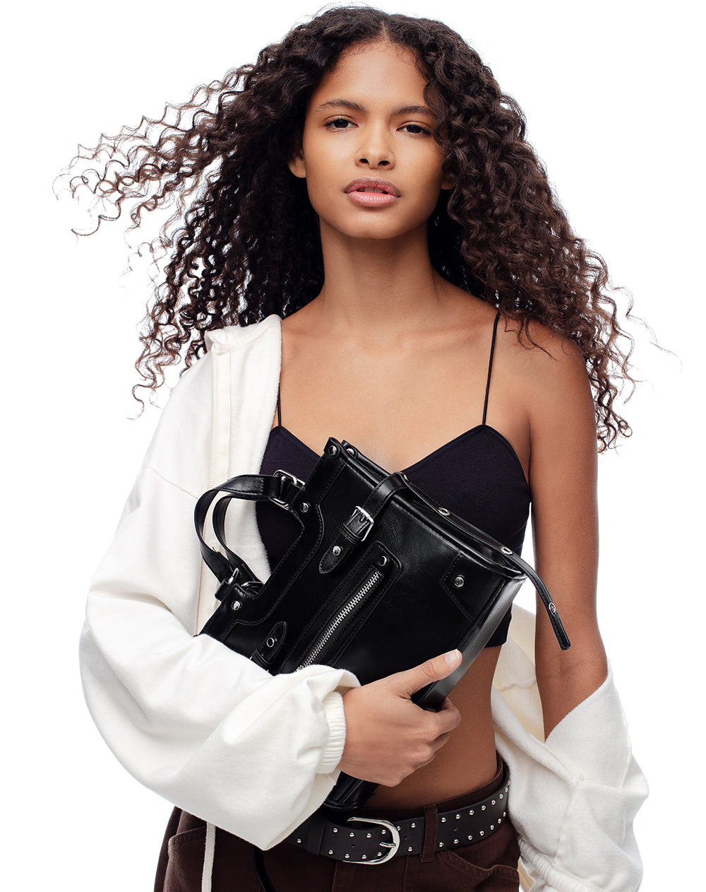 Bolso estructurado charol negro mujer