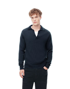 Buzo tipo polo regular tejido de punto azul hombre