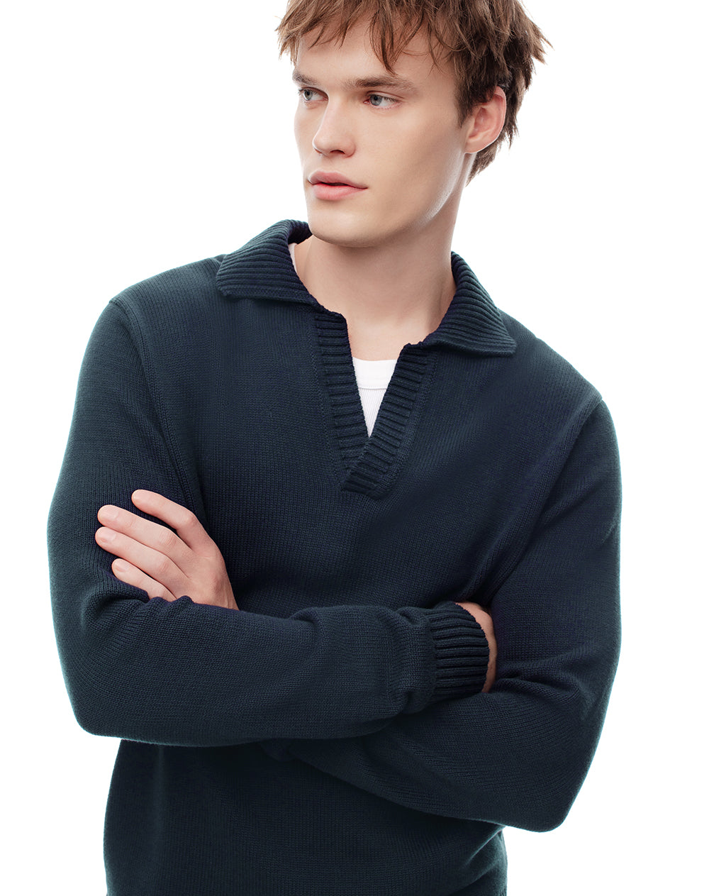 Buzo tipo polo regular tejido de punto azul hombre