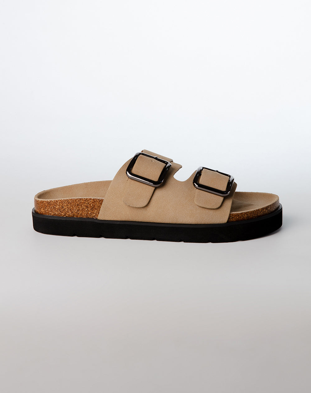 Sandalias planas tipo birkenstock café mujer