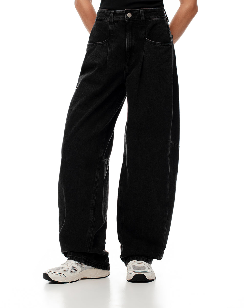 Jean baggy tiro medio negro mujer