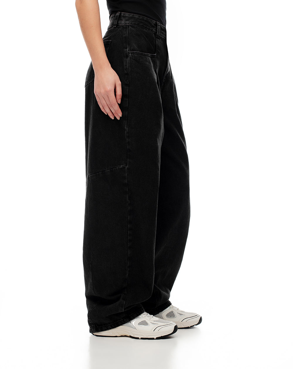 Jean baggy tiro medio negro mujer