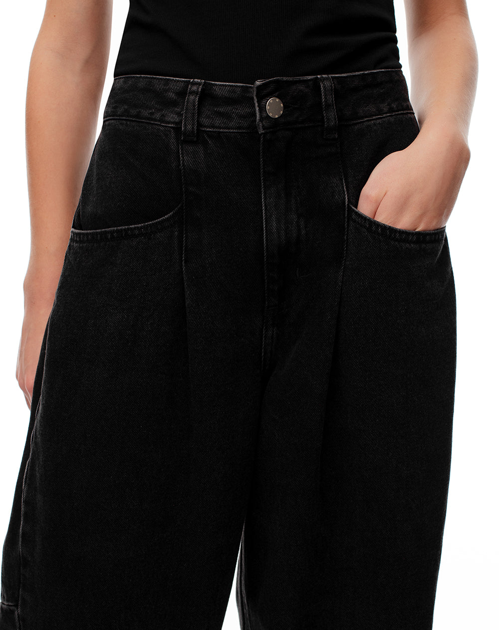 Jean baggy tiro medio negro mujer