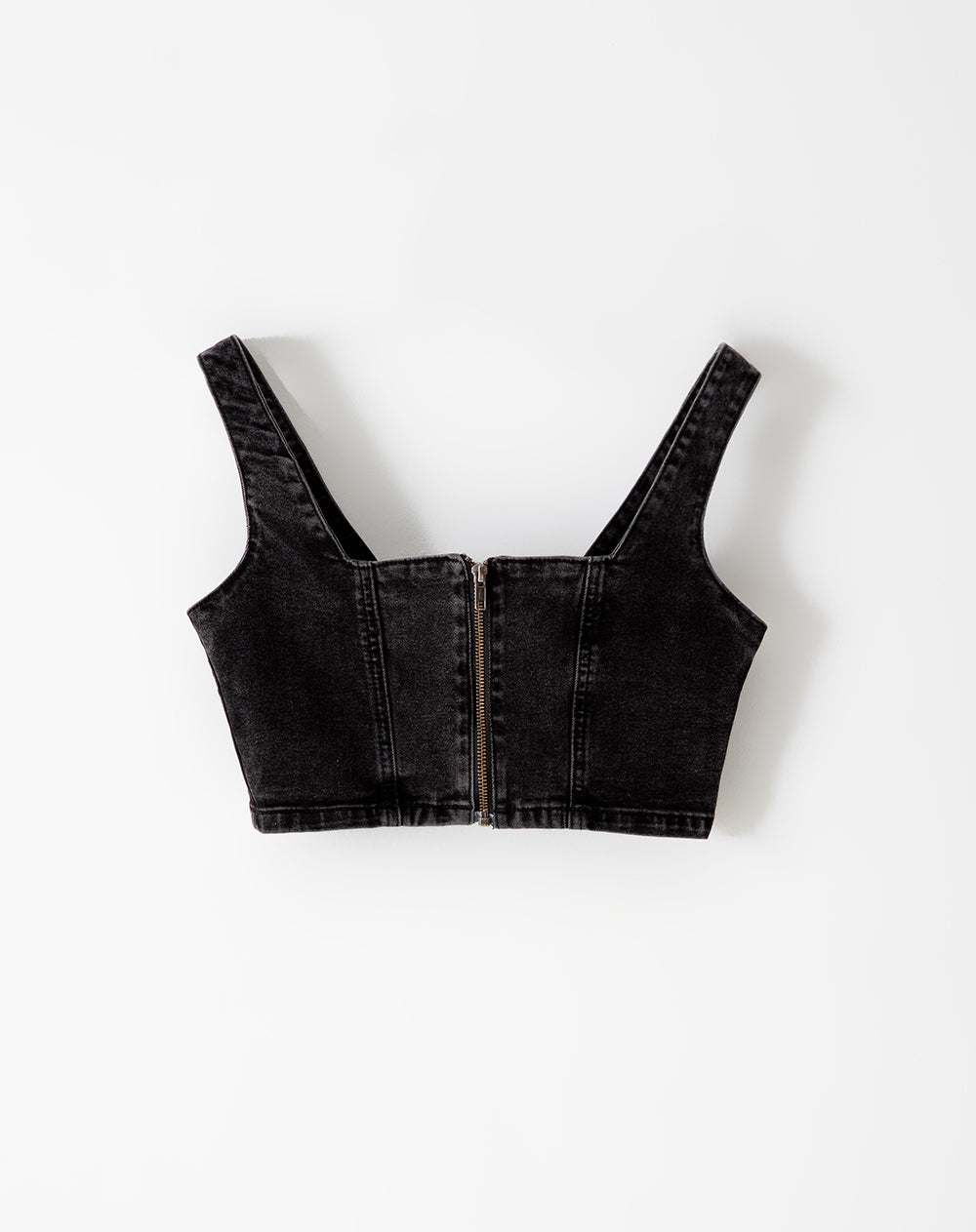 Crop top slim denim negro mujer