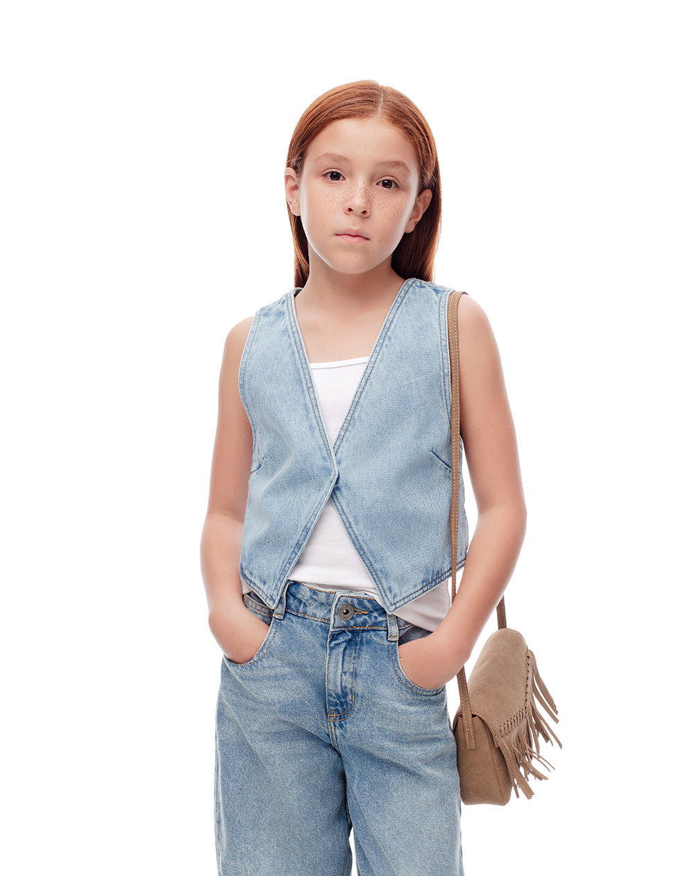 Chaleco denim regular índigo medio niña