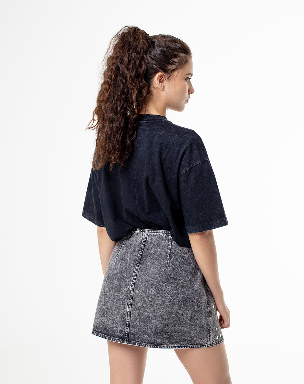 Mini falda tiro alto denim gris mujer