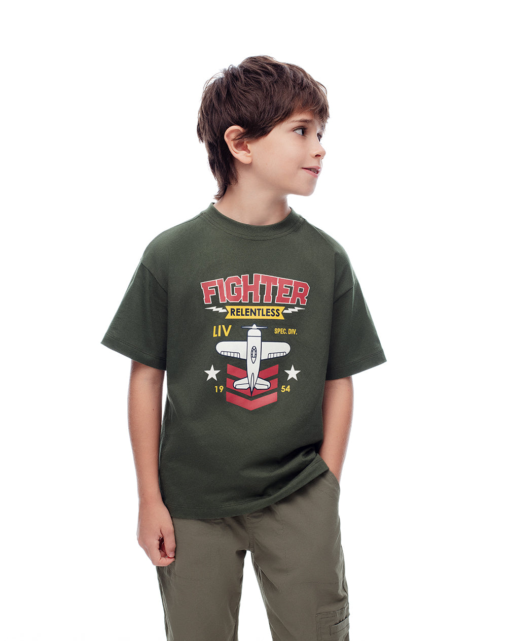 Camiseta manga corta regular algodón verde niño