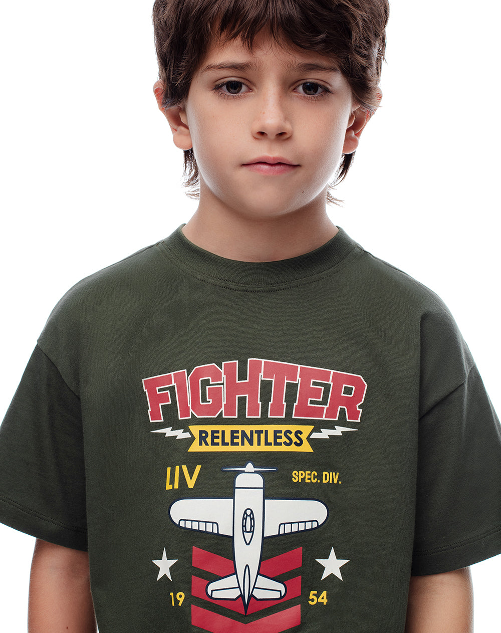 Camiseta manga corta regular algodón verde niño