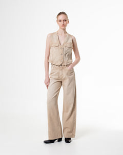 Jean wide leg tiro alto 100% algodón habano mujer