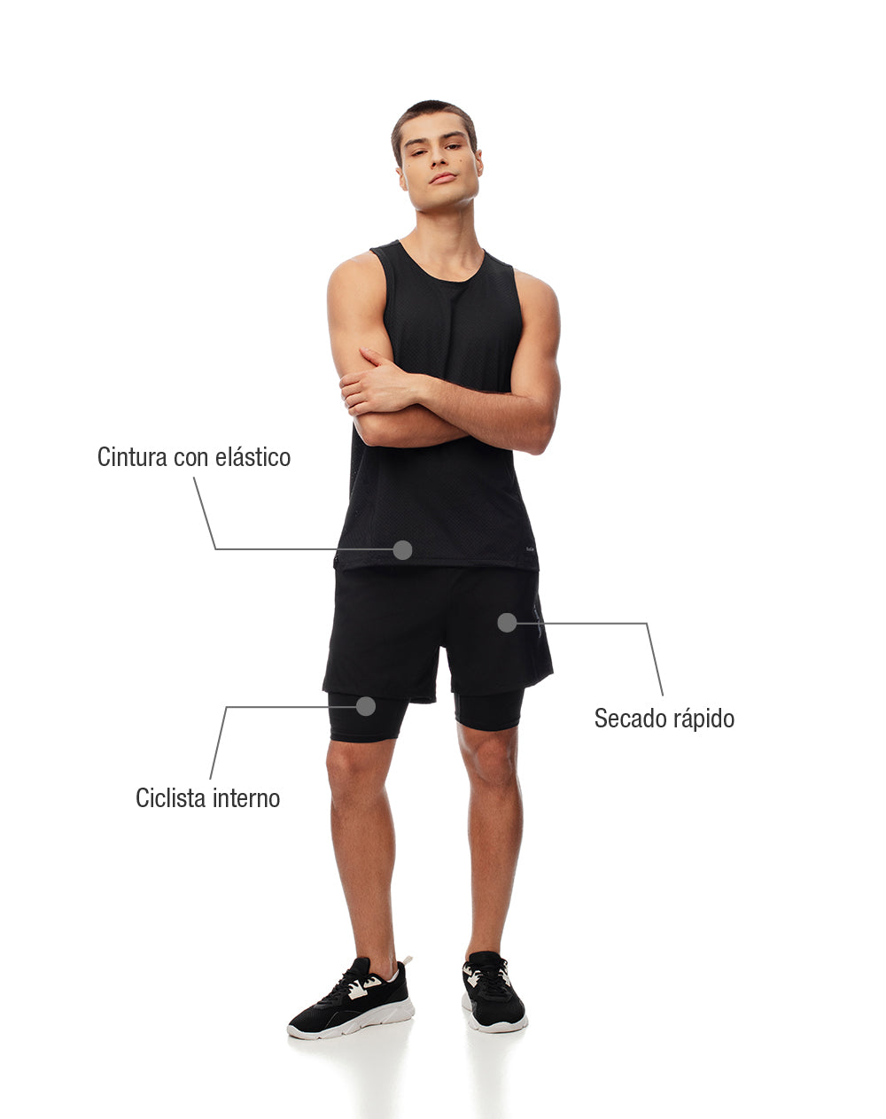 Pantaloneta deportiva ciclista interno negra hombre