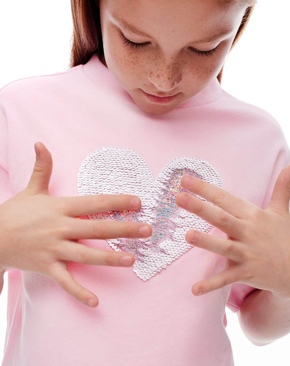 Camiseta manga corta regular algodón rosada niña