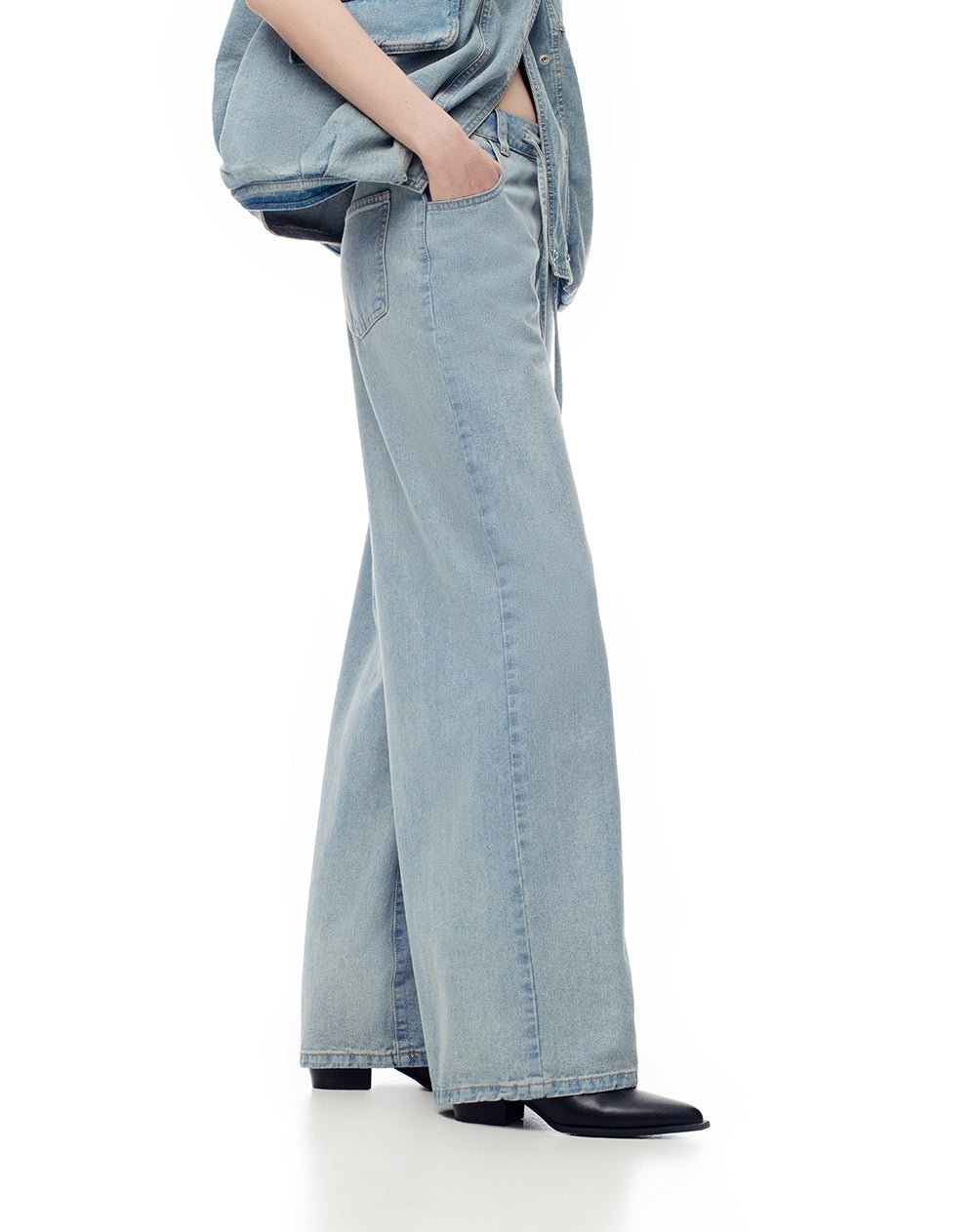 Jean wide leg tiro alto índigo medio mujer