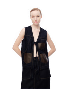 Chaleco denim anudado índigo oscuro mujer