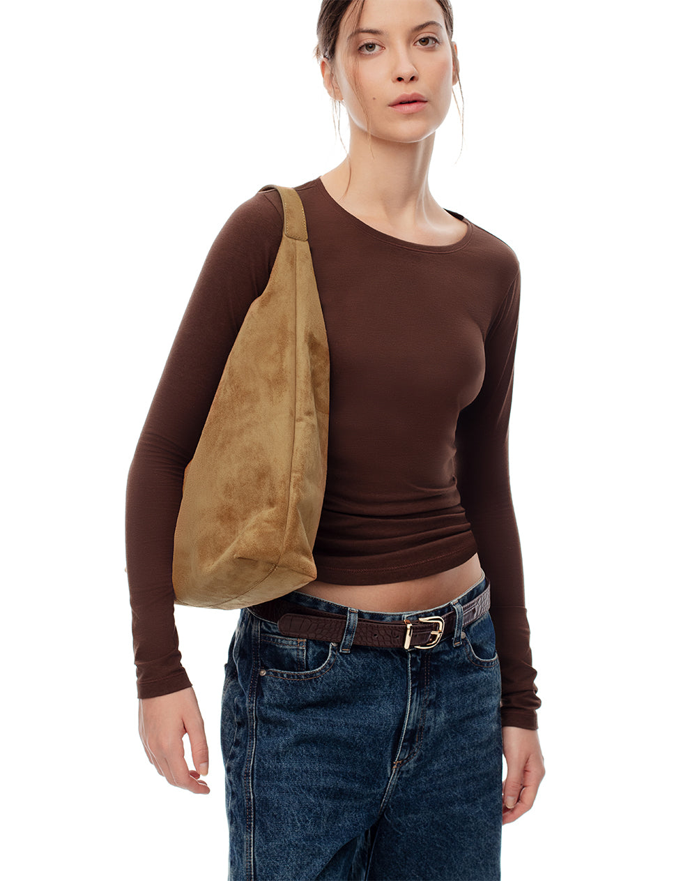Bolso hobo tipo gamuza café