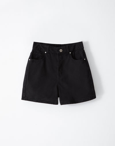 Short tiro alto denim 5 bolsillos negro para mujer