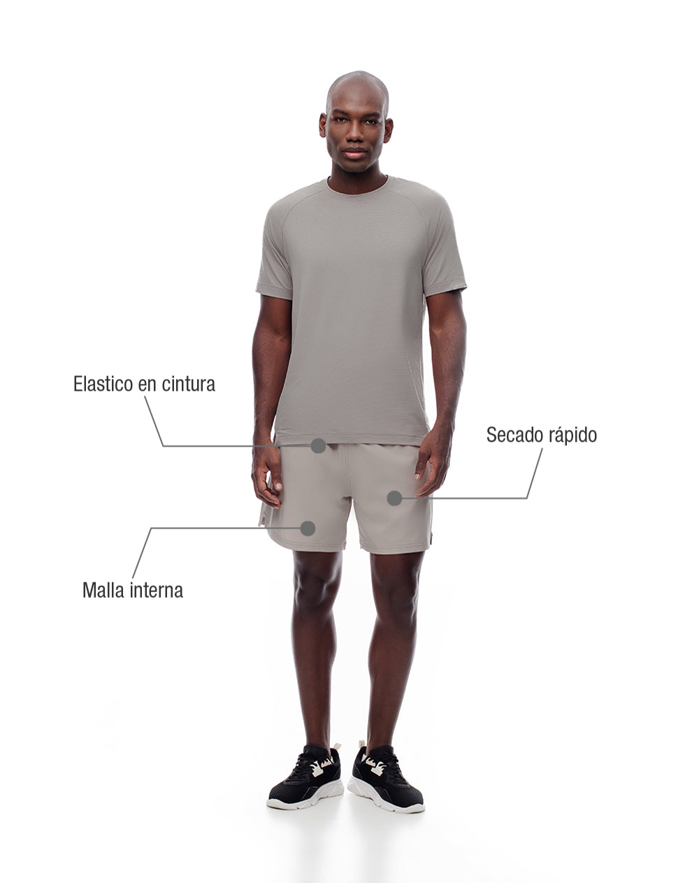 Pantaloneta deportiva malla interna taupe hombre