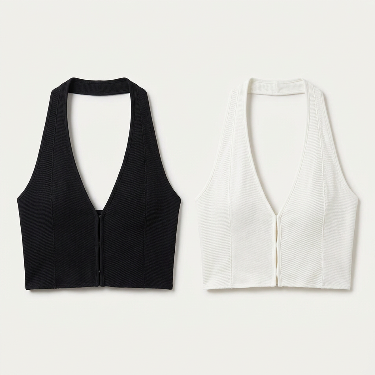 Pack x2 crop top halter seamless negro + blanco mujer