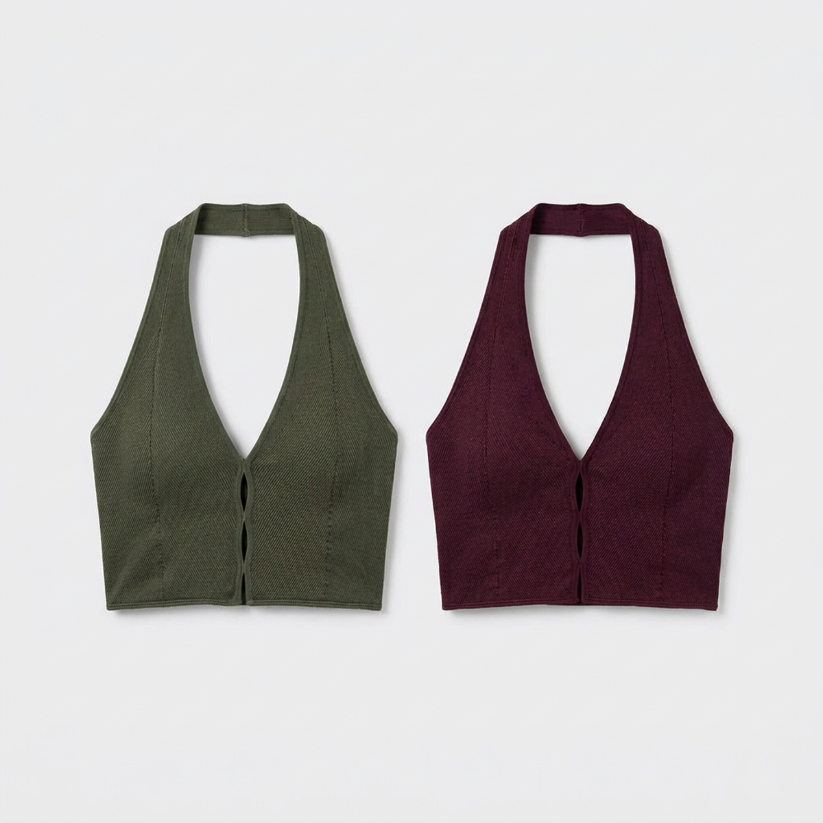 Pack x2 crop top halter seamless verde + vinotinto mujer