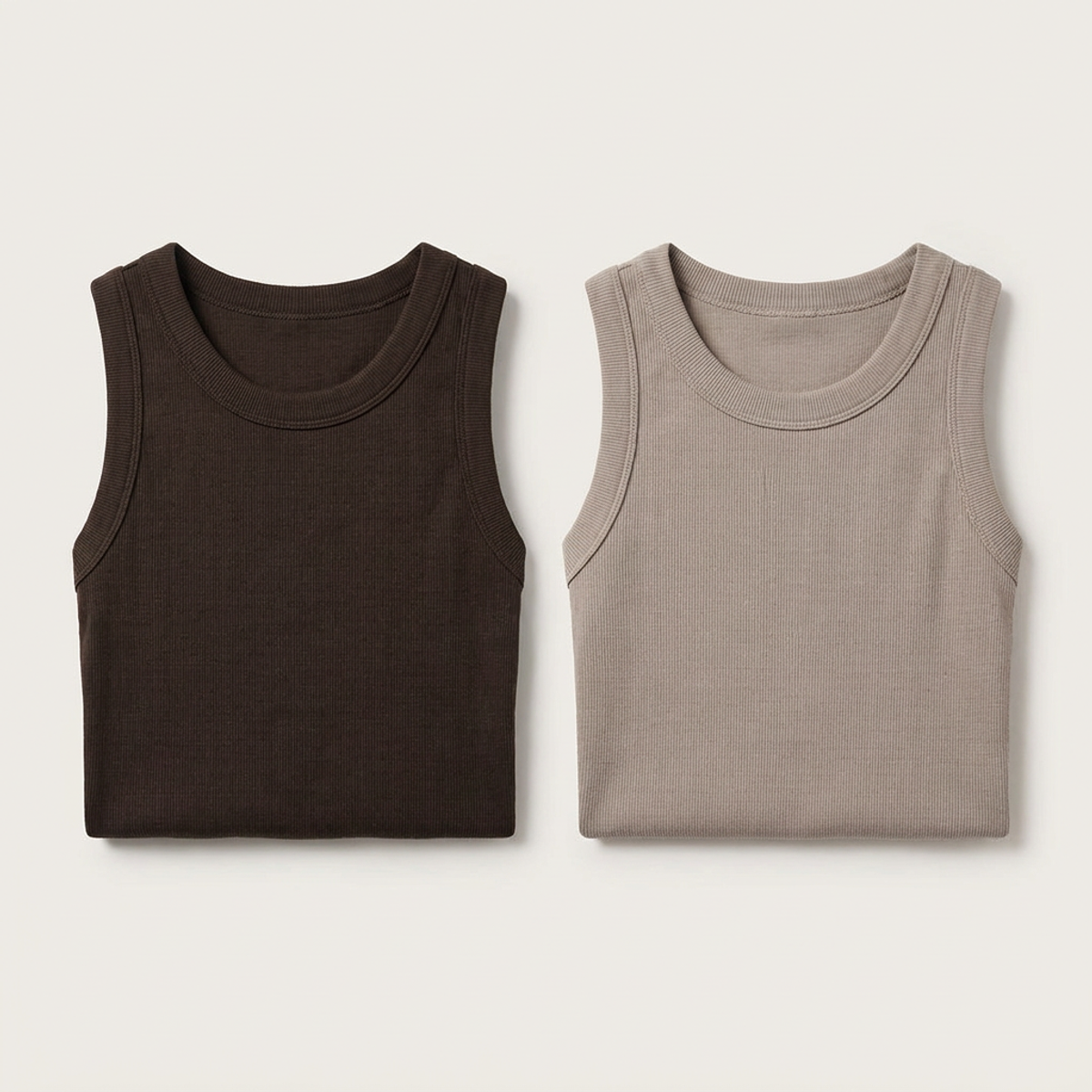 Pack x2 camiseta esqueleto slim rib café + taupe mujer