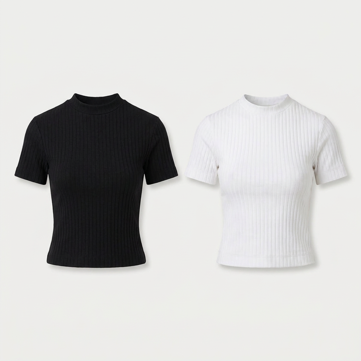 Camiseta crop slim algodón negro + blanco mujer