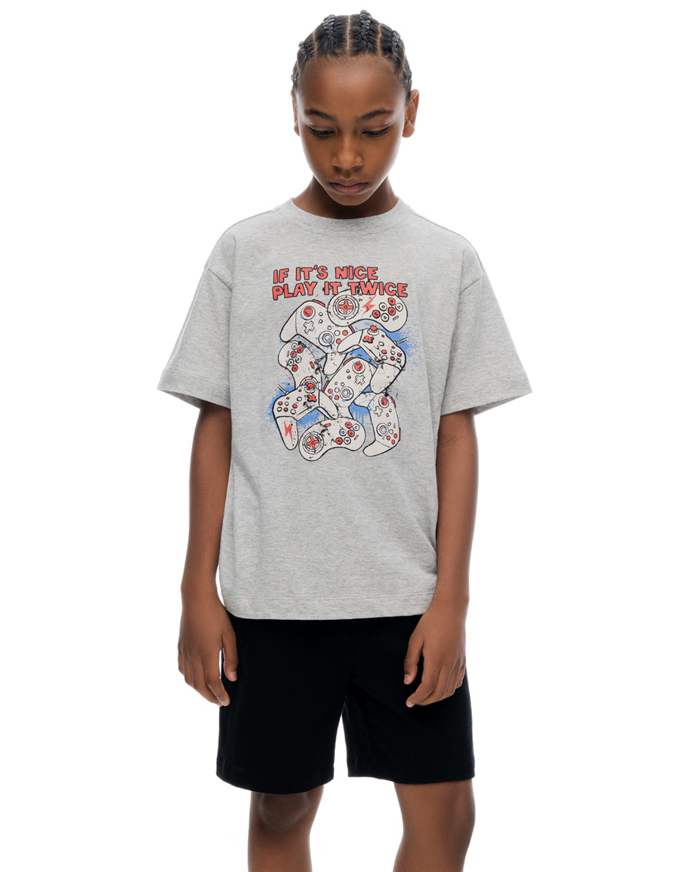 Pijama regular manga corta gris ada niño