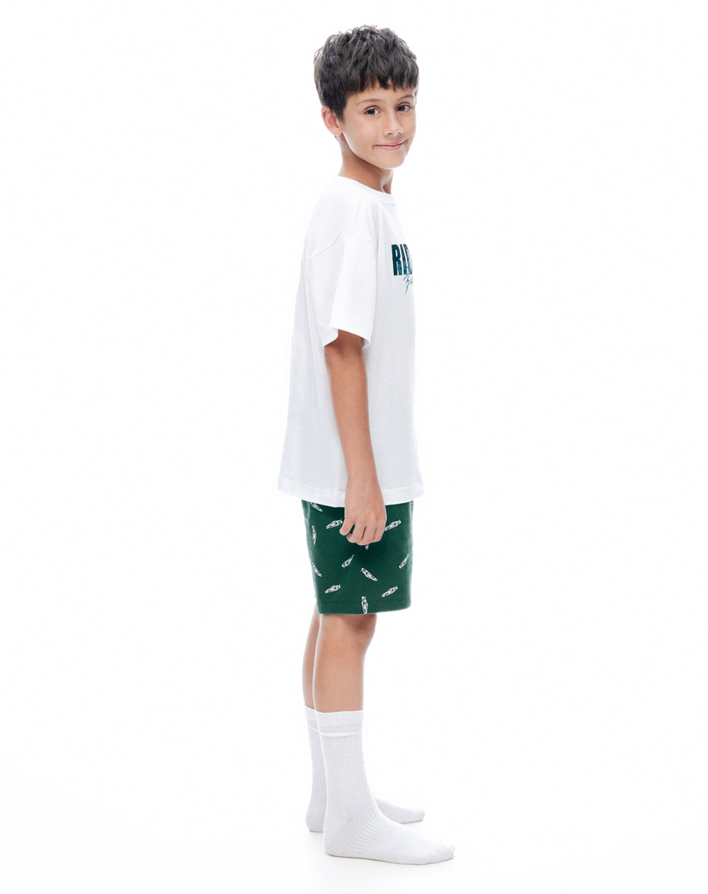 Pijama regular manga corta verde niño