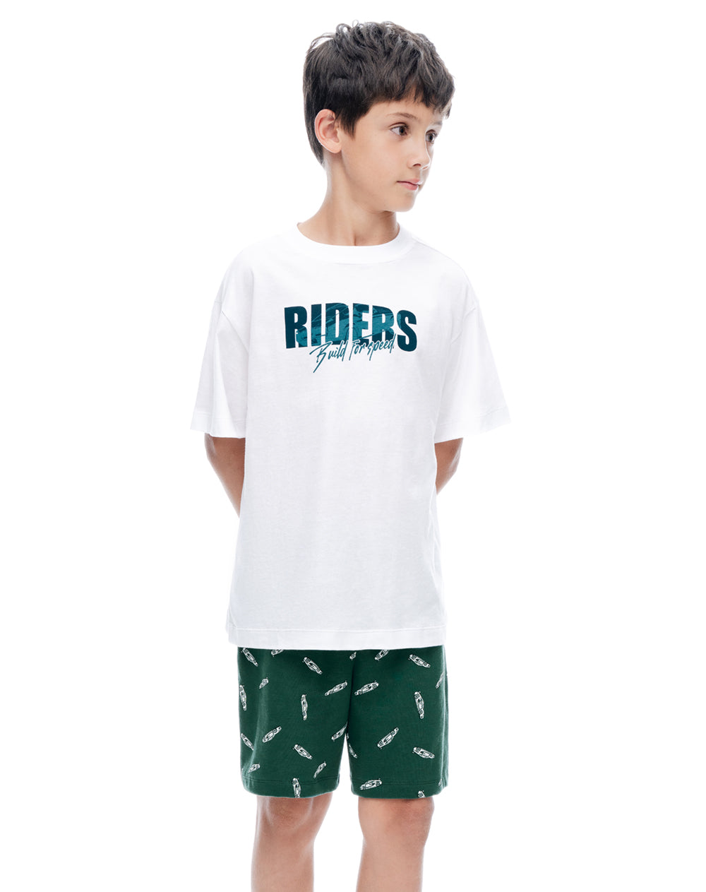 Pijama regular manga corta verde niño