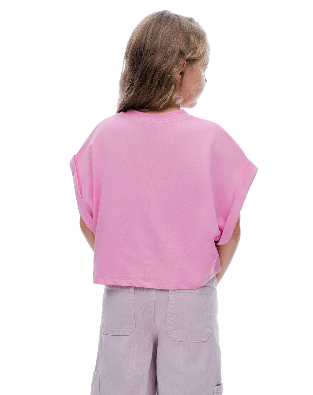 Camiseta relaxed manga corta rosada niña