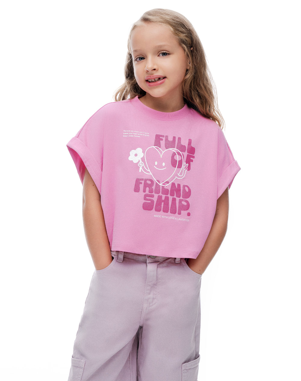 Camiseta relaxed manga corta rosada niña