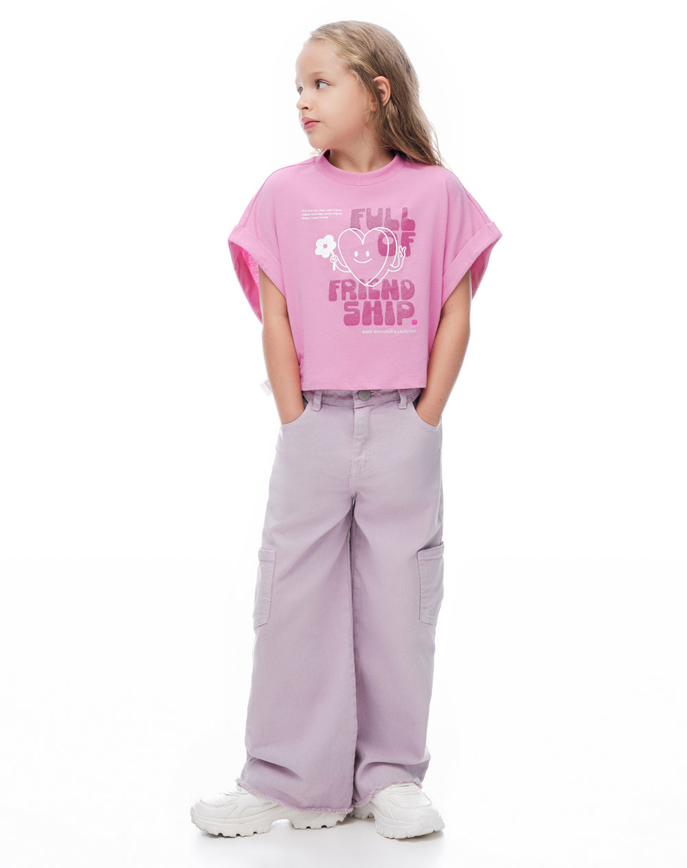 Camiseta relaxed manga corta rosada niña