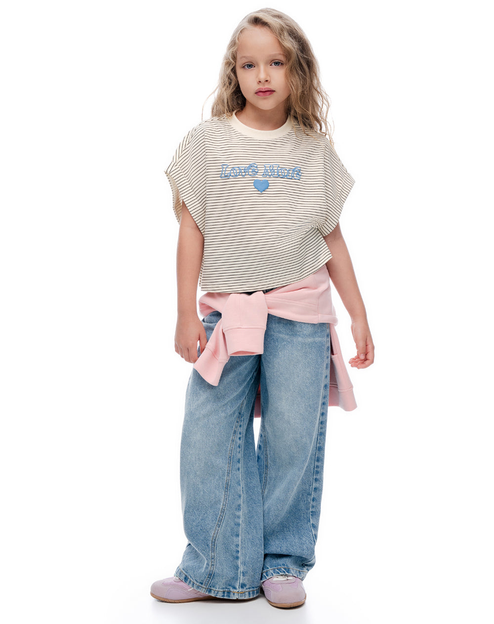 Camiseta relaxed manga corta crudo rayas niña