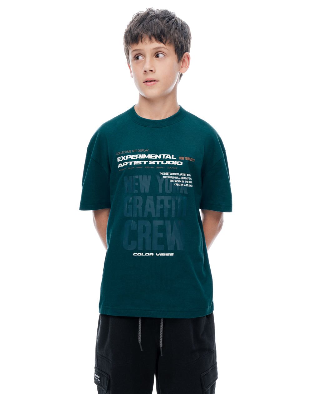 Camiseta regular manga corta verde mujer