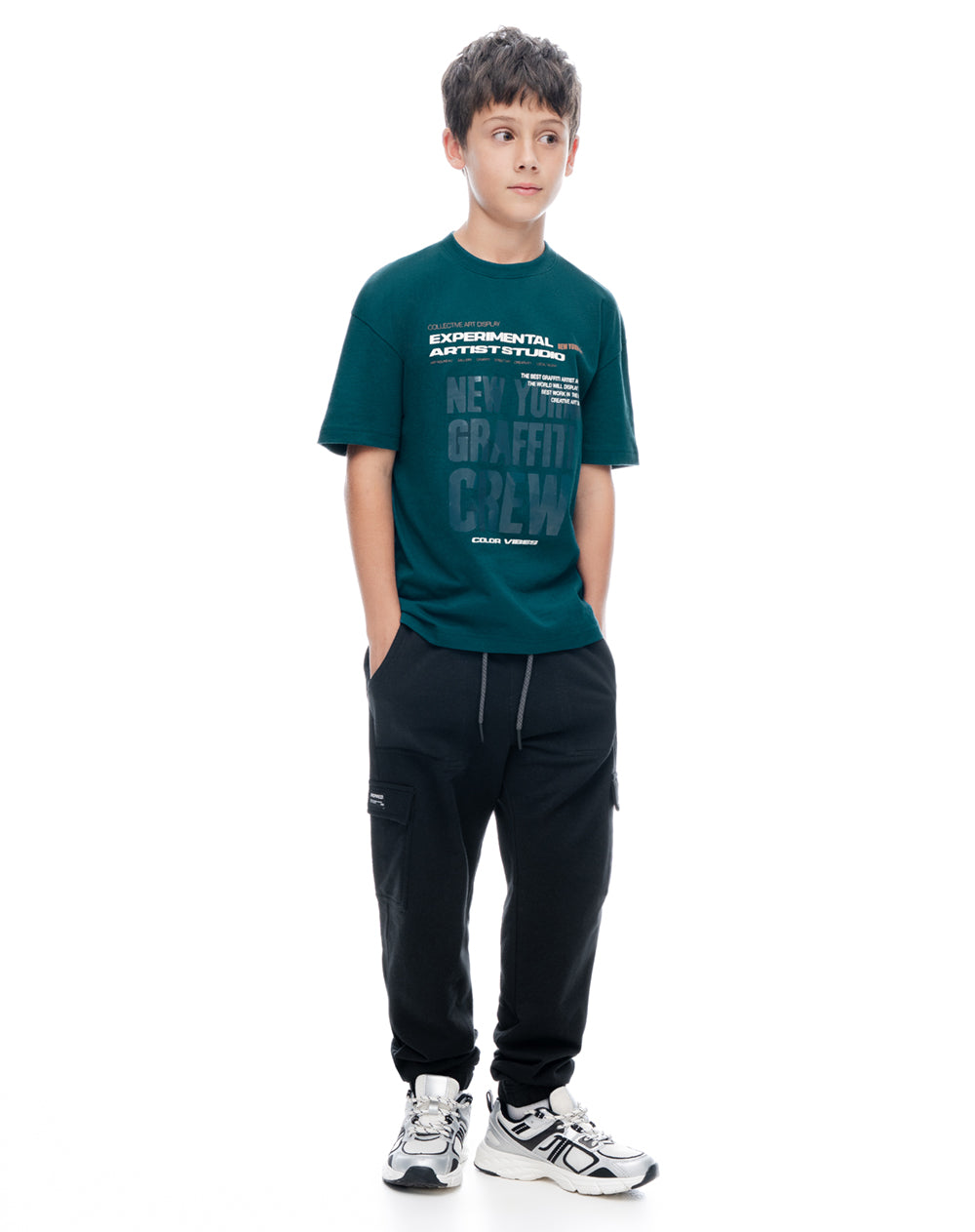 Camiseta regular manga corta verde mujer