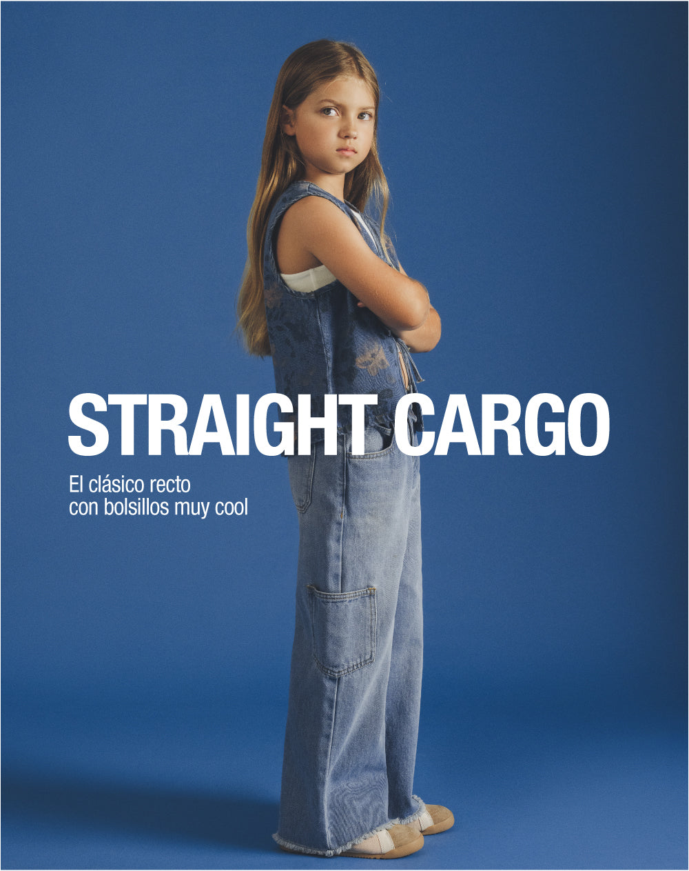 Jean cargo tiro medio índigo medio niña