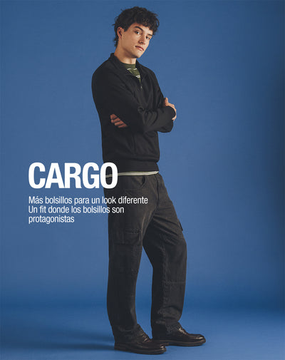 Jean cargo recto negro hombre