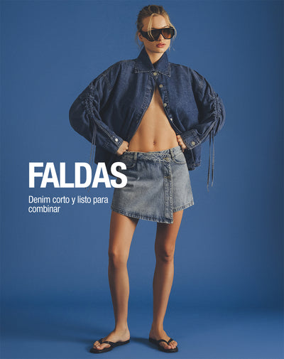 Falda short tiro alto denim índigo medio mujer