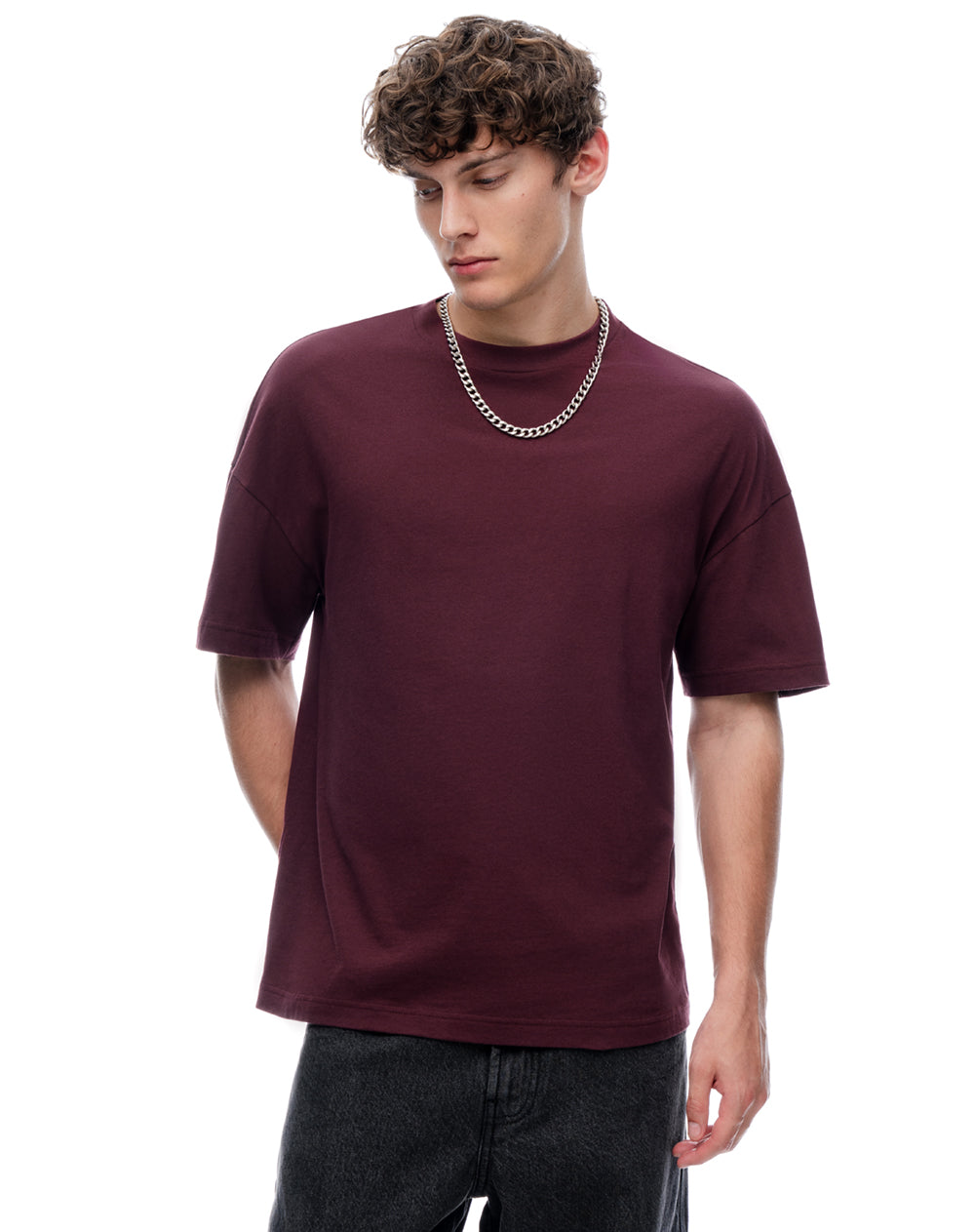 Camiseta regular manga corta vino tinto hombre