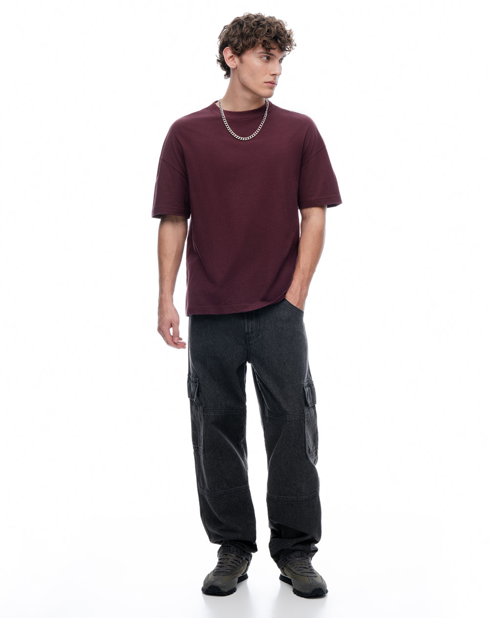 Camiseta regular manga corta vino tinto hombre