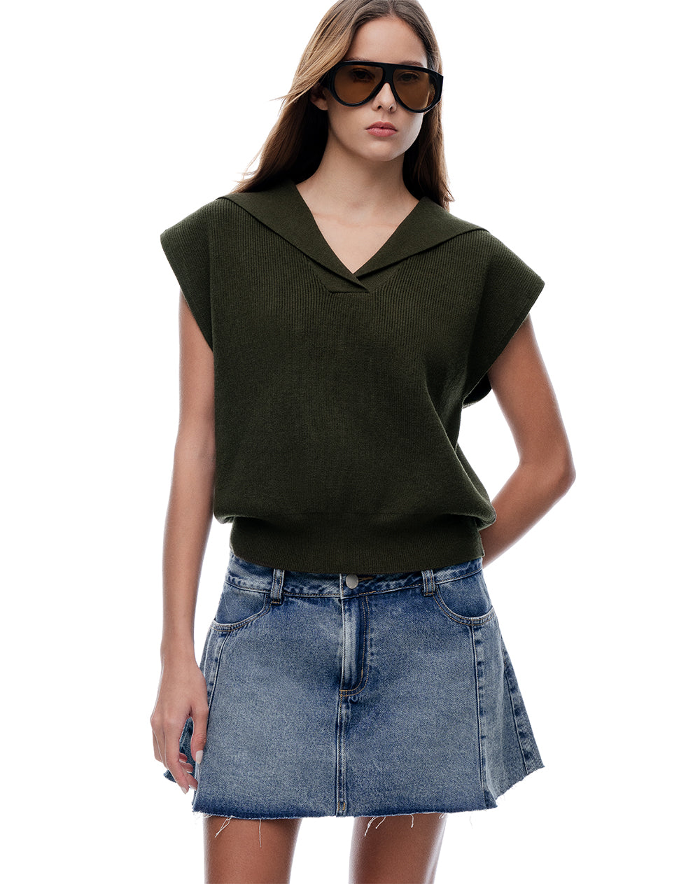Chaleco oversize sin capucha verde mujer