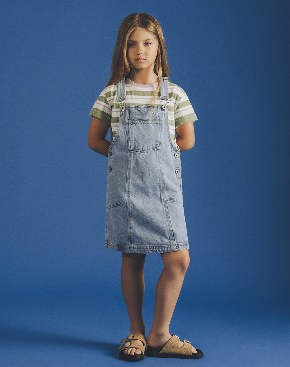 Overol corto denim índigo medio niña