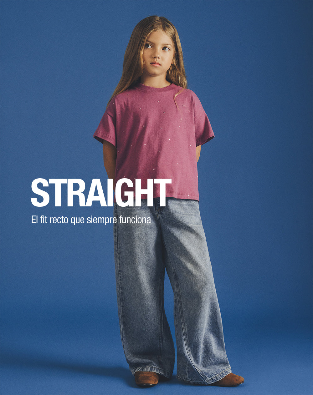 Jean wide leg tiro medio índigo medio niña