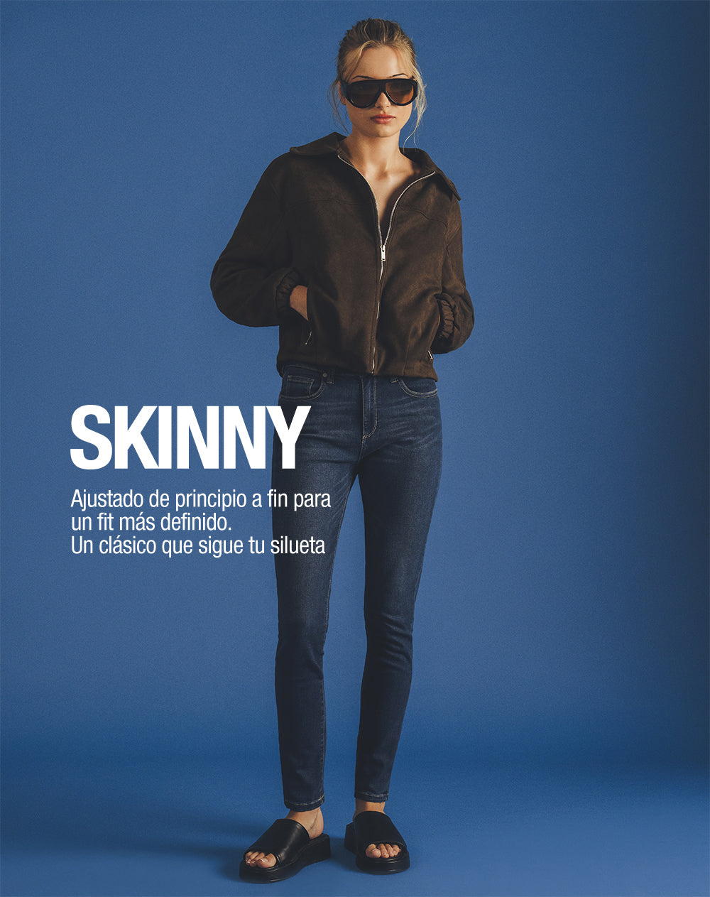 Jean súper skinny tiro medio índigo oscuro mujer